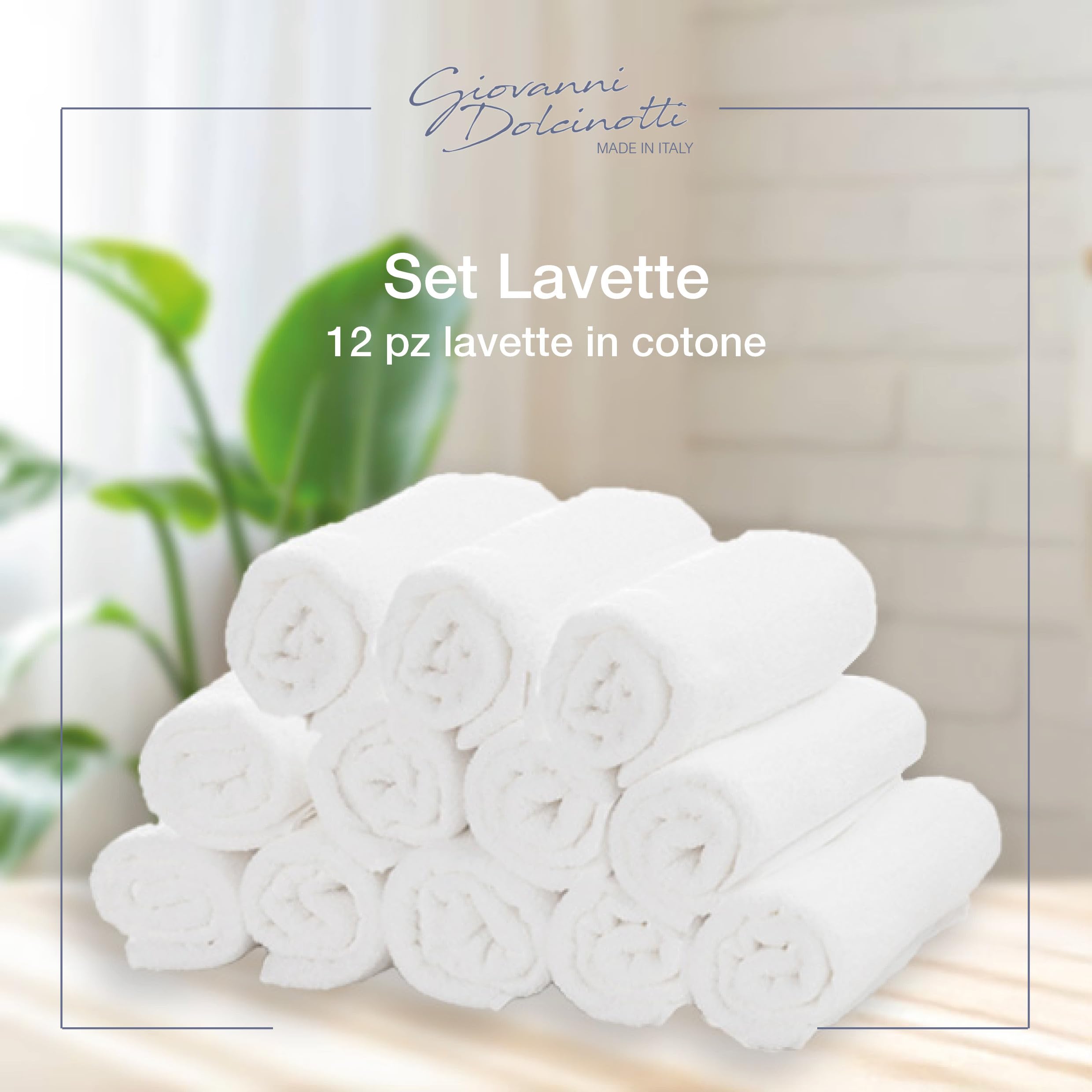 Giovanni Dolcinotti | Juego de 12 Toallas de Cara 100% algodón – 30 x 30 cm – Extra absorbentes y de Secado rápido – para baño, SPA y Gimnasio – Color Blanco – Modelo Orlando