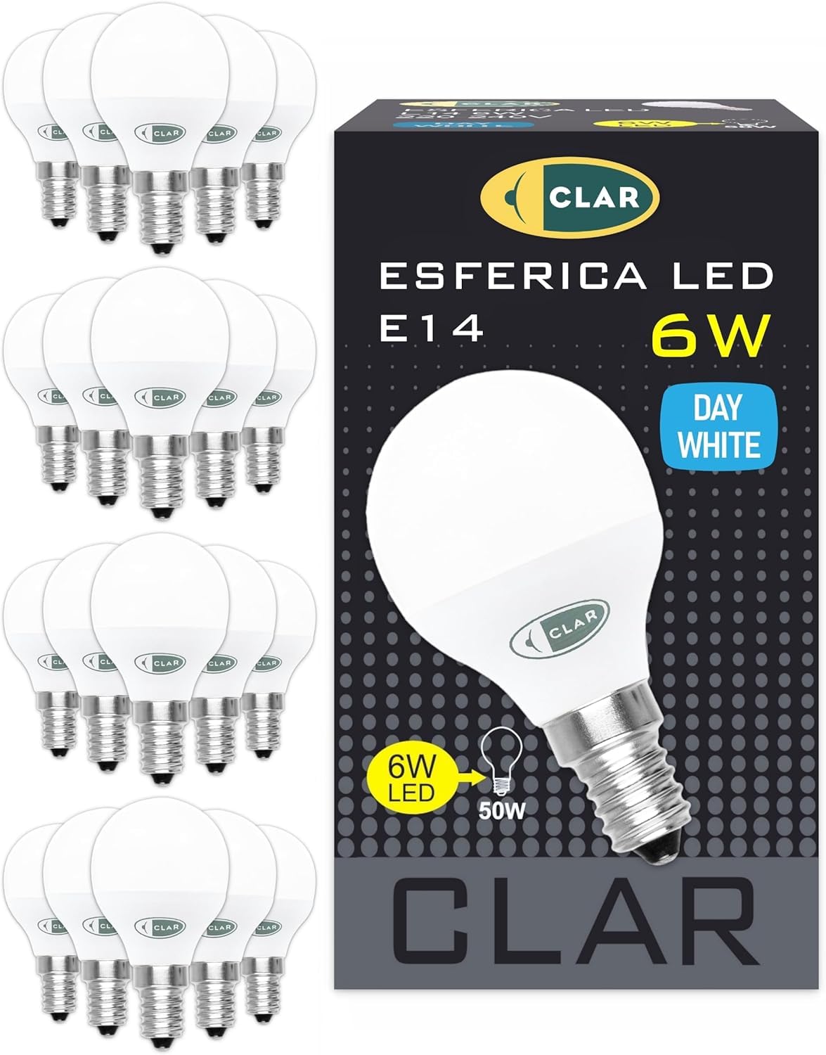 CLAR, E14 LED Light Bulb Daylight White, E14 LED Light Bulb, Small Screw Light Bulb, SES E14 Bulb, E14 Golf Ball Bulb