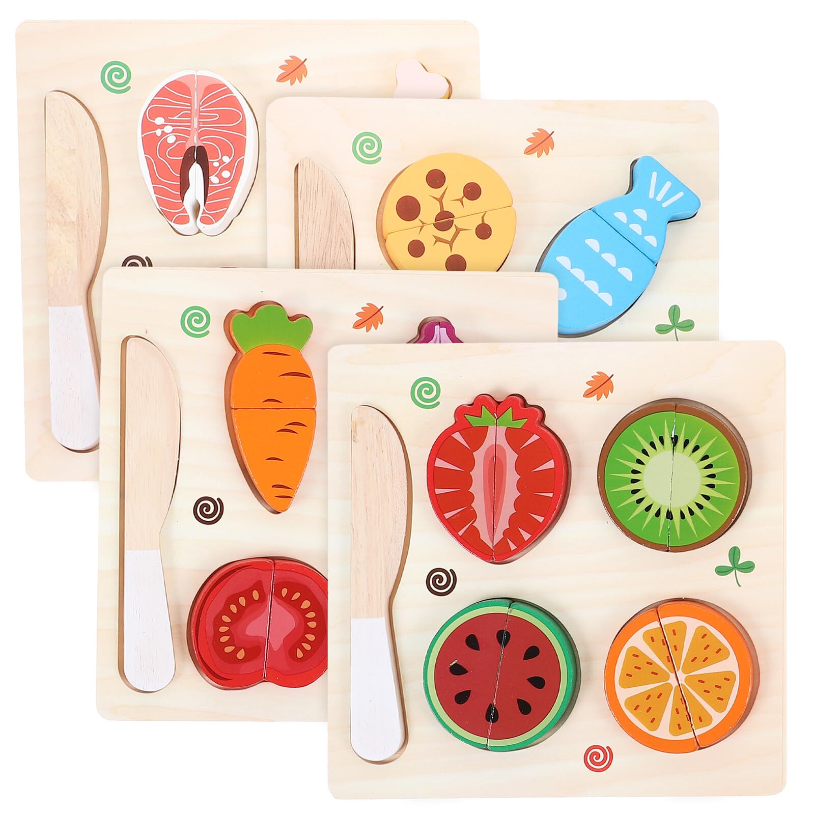 POPETPOP Set di 4 Giocattoli da Taglio in Legno per Frutta e Verdura Colorata Giocattoli Educativi per Sviluppare Abilità Pratiche e Creatività Gioco Interattivo Genitori-Figli