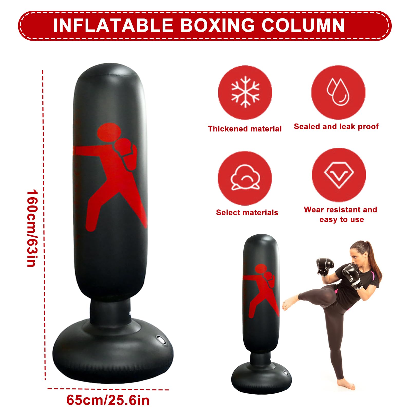 Sacco da Boxe per Bambini, 160CM Sacco da Boxe Gonfiabile, Stabile, Gonfiabile, Regalo per Ragazzi e Ragazze dai 3-14 Anni, per Praticare Karate, Taekwondo