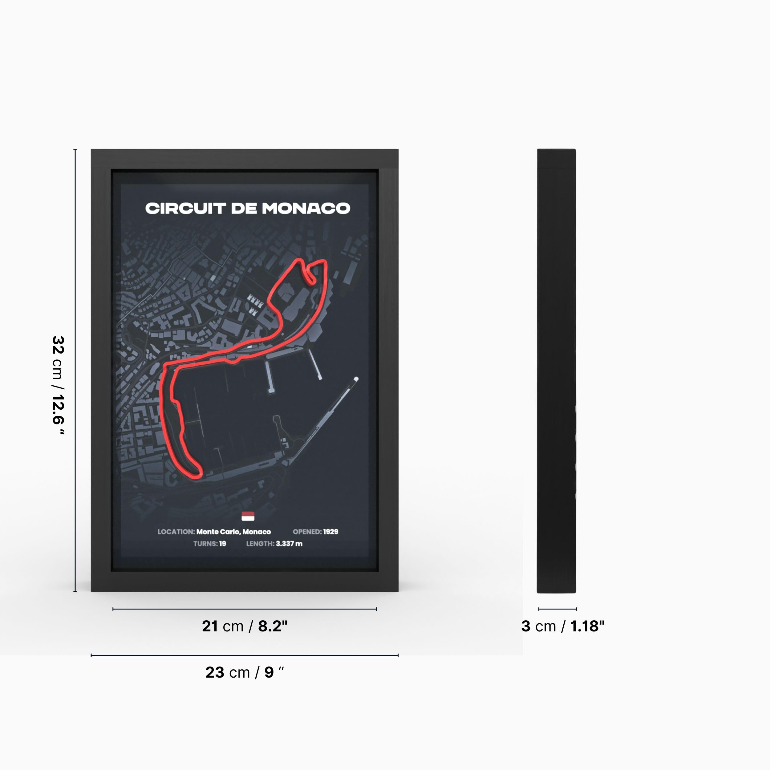 Nürburgring 3D Motorsport A3 Poster im Holzrahmen I Hochwertiger 3D Druck I 2000dpi I 280g Papier I 3D Rennkunst als Deko für Wand, Büro & deinen Schreibtisch oder als Geschenk I Rennstrecken Poster
