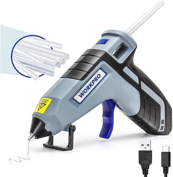 WORKPRO 3.6V Cordless Hot Glue Gun (Upgrade), Fast Preheating, Smart Power-Off, USB-C Rechargeable Glue Gun, Less-drip Hot Glue Gun Kit with 20 Pcs Premium Mini Glue Sticks for DIY, Crafting