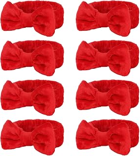 Jaciya Spa Makeup Headband Skincare Headband for Washing Face Spa Gifts for Women 8 Packs Bachelorette Party Favors Wedding Hair Accessories(Red)