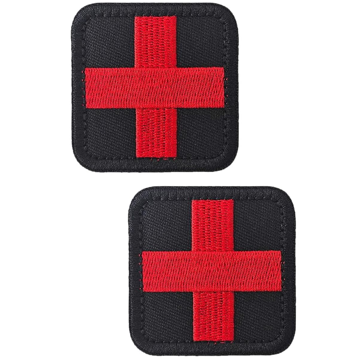 TXSN 2PCS Medic Patches, Red Corss First Aid Hook & Loop Patch Full Embroidery EMT EMS Badge, Black