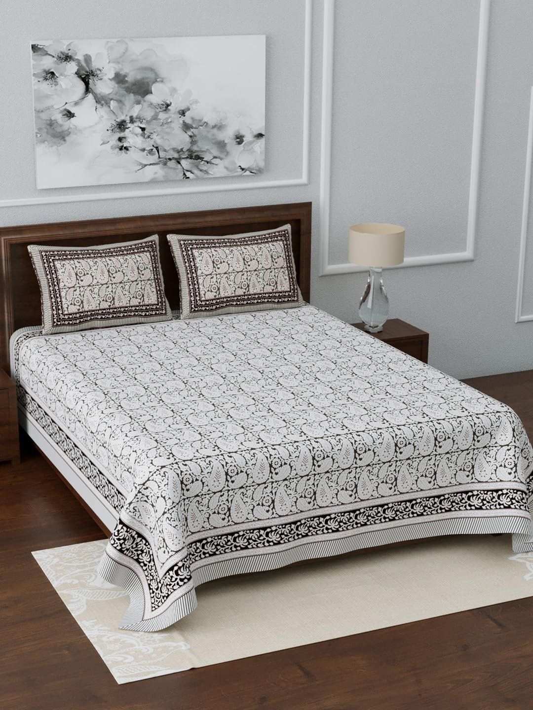 Living Roots Pure Cotton Bedsheets - Grey Paisley -2