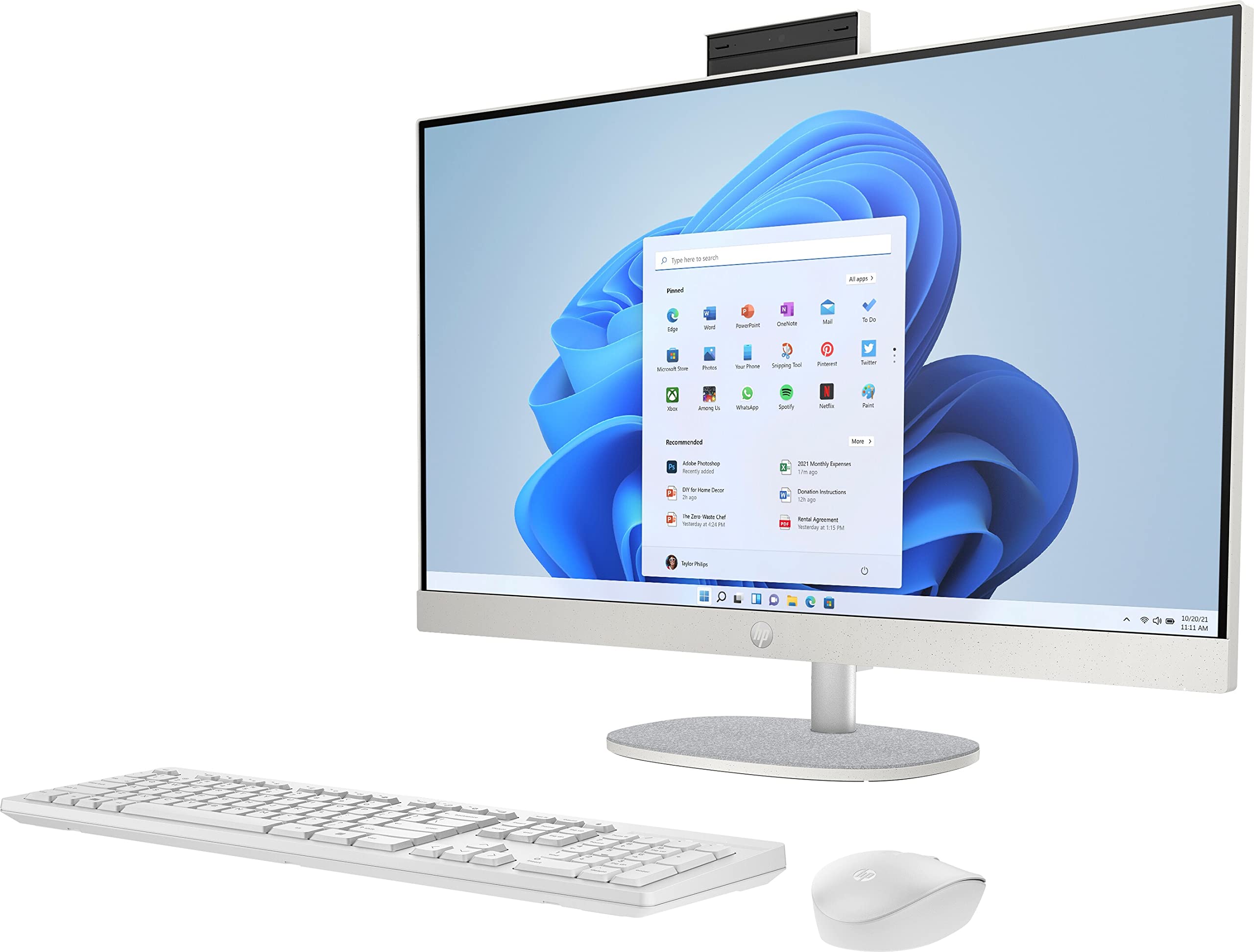 HP 27-cr0008ss - Ordinateur de 27" Full HD avec caméra, Clavier et Souris sans Fil (AMD Ryzen 5 7520U, 16 Go RAM, 512 SSD, AMD Radeon Graphics, sans système d'exploitation) Blanc - Clavier QWERTY