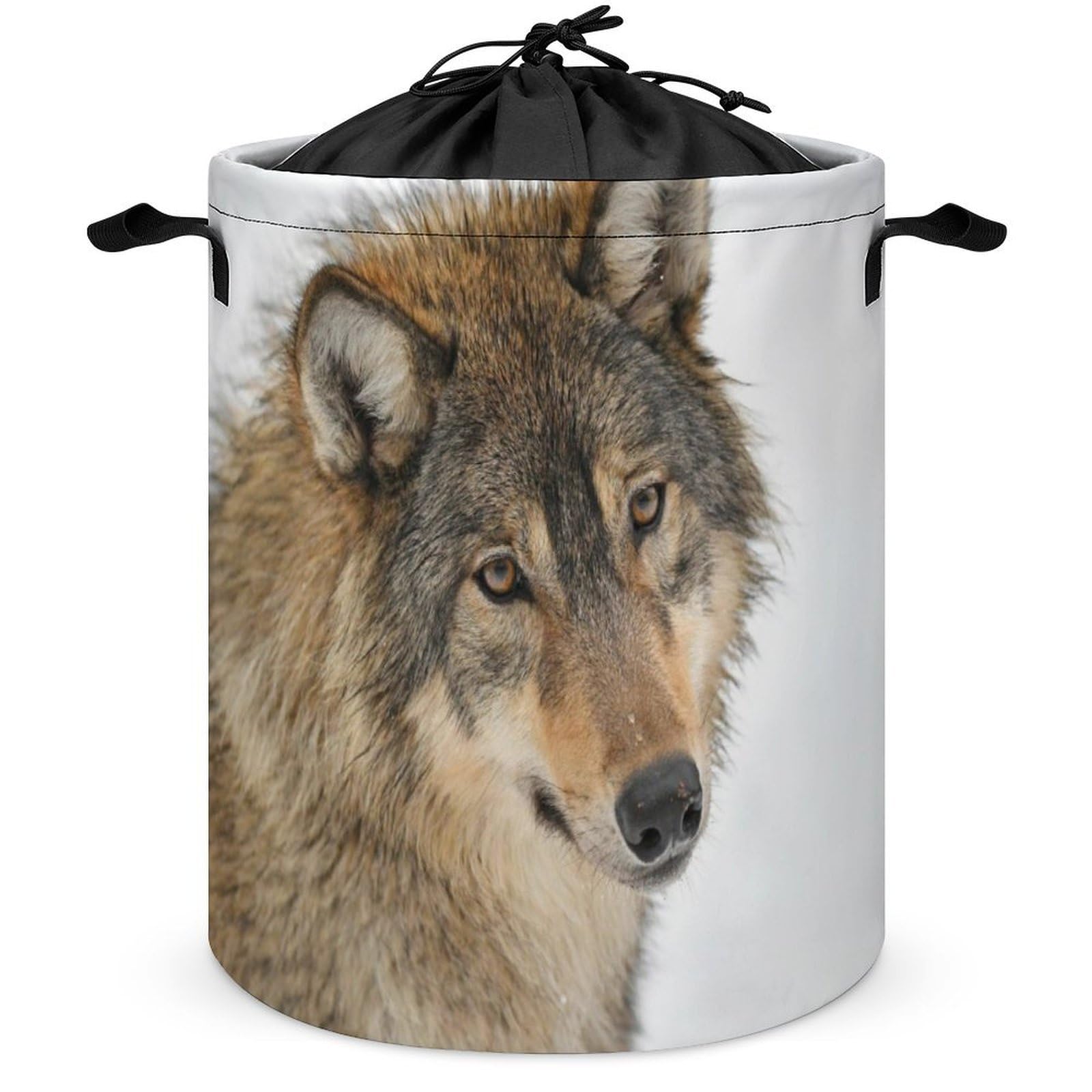 Qjjinxior Drawstring Laundry Hamper, Brown Wolf Head Laundry Basket, Washing Basket with Handle