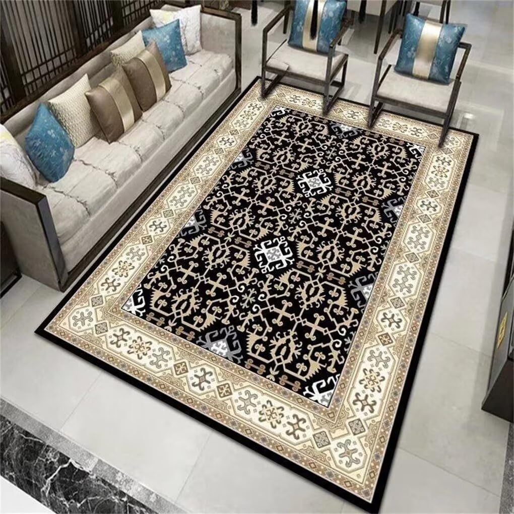 Moquette pas cher noir et tapis design salon à motif floral vintage 160x210