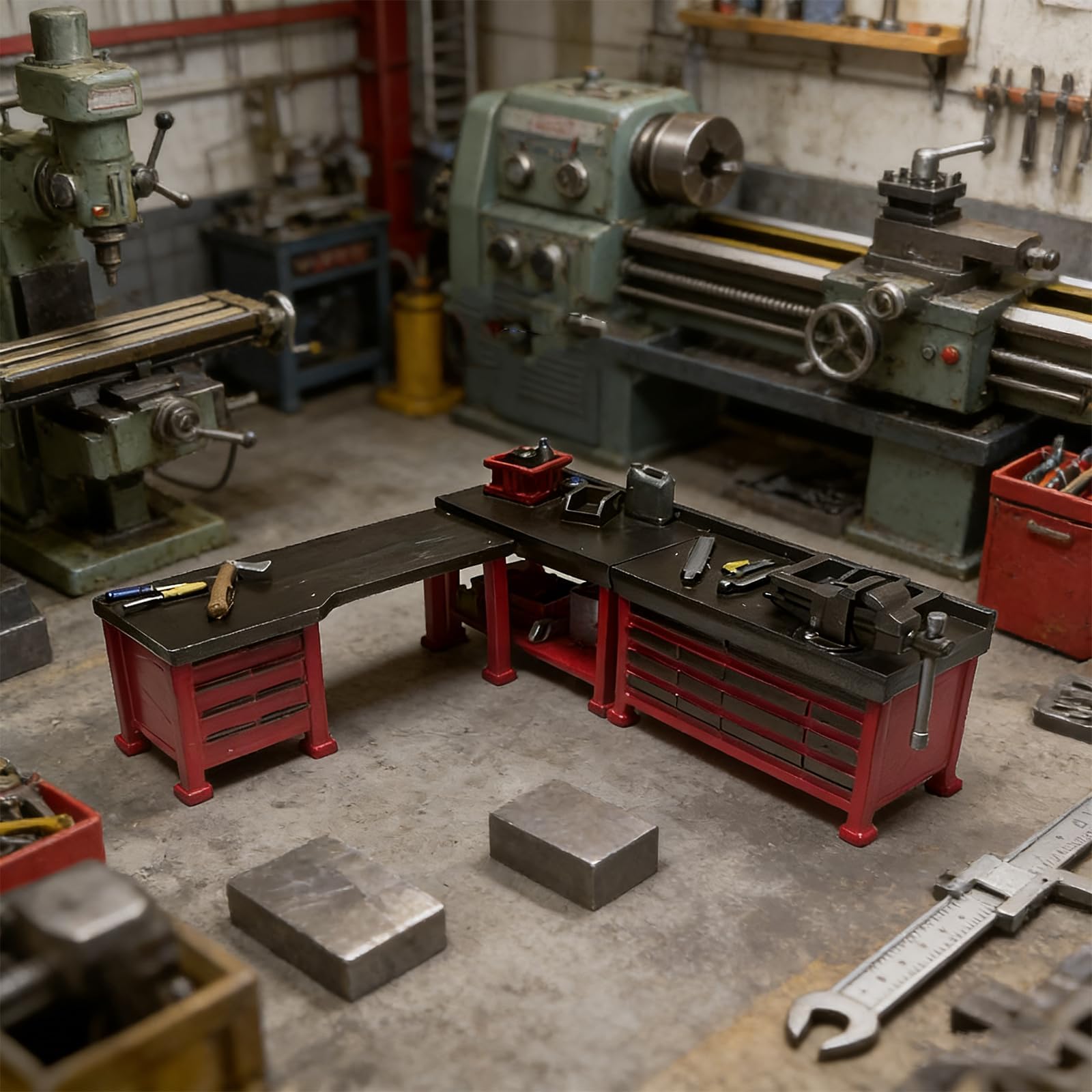 1:64 Scale Diorama Car Garage Workbench Sets, Hand-Painted Miniature Combination Workbench, Diecast Car Repair Workshop Scene DisplayAccessories Props (Combination Workbench)