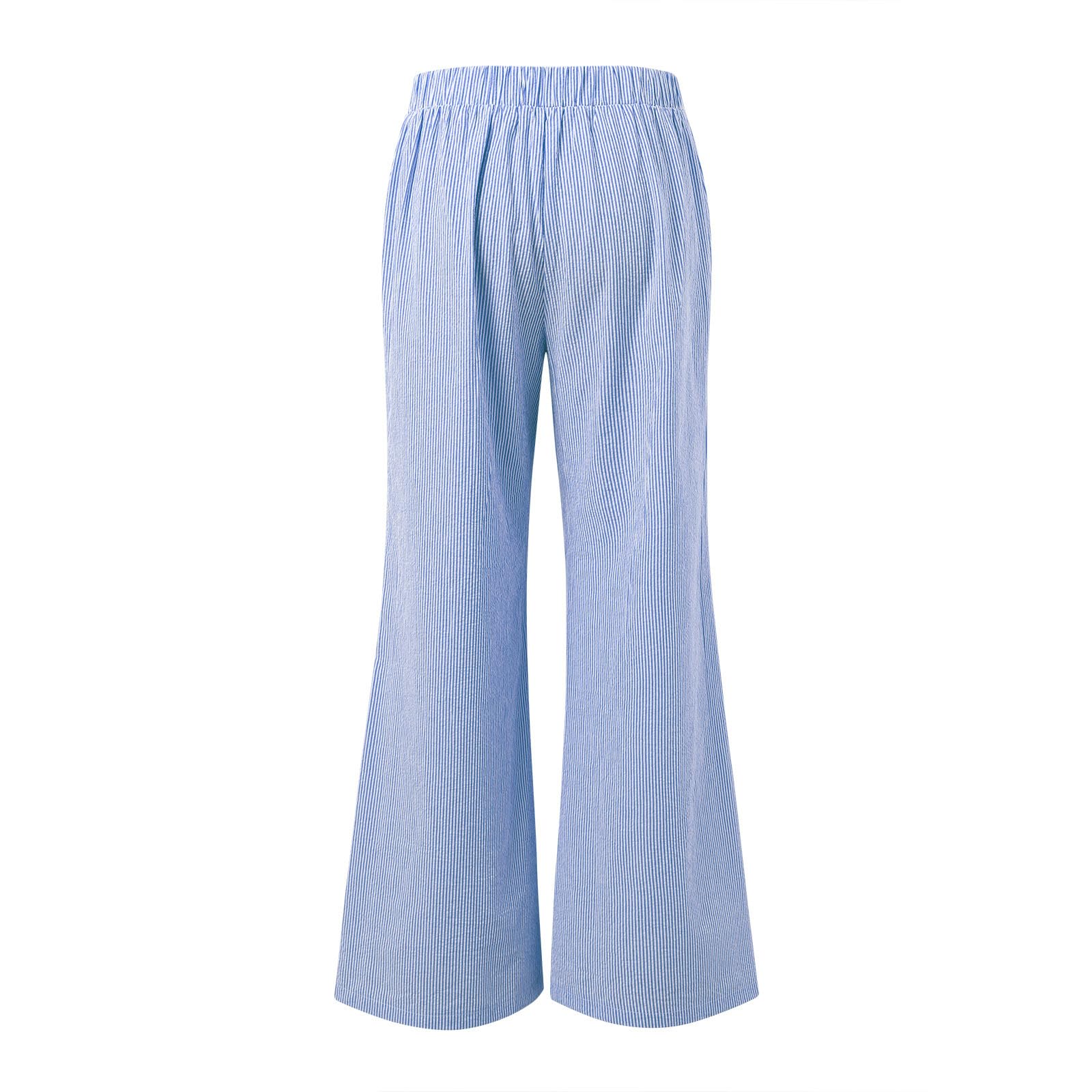 Pantalon Femme Ample Taille Élastique Rayé Pantalon Chic et Elegant Pantalons Fluide Pantalons de Jogging à Jambes Larges avec Cordon de Serrage Femme