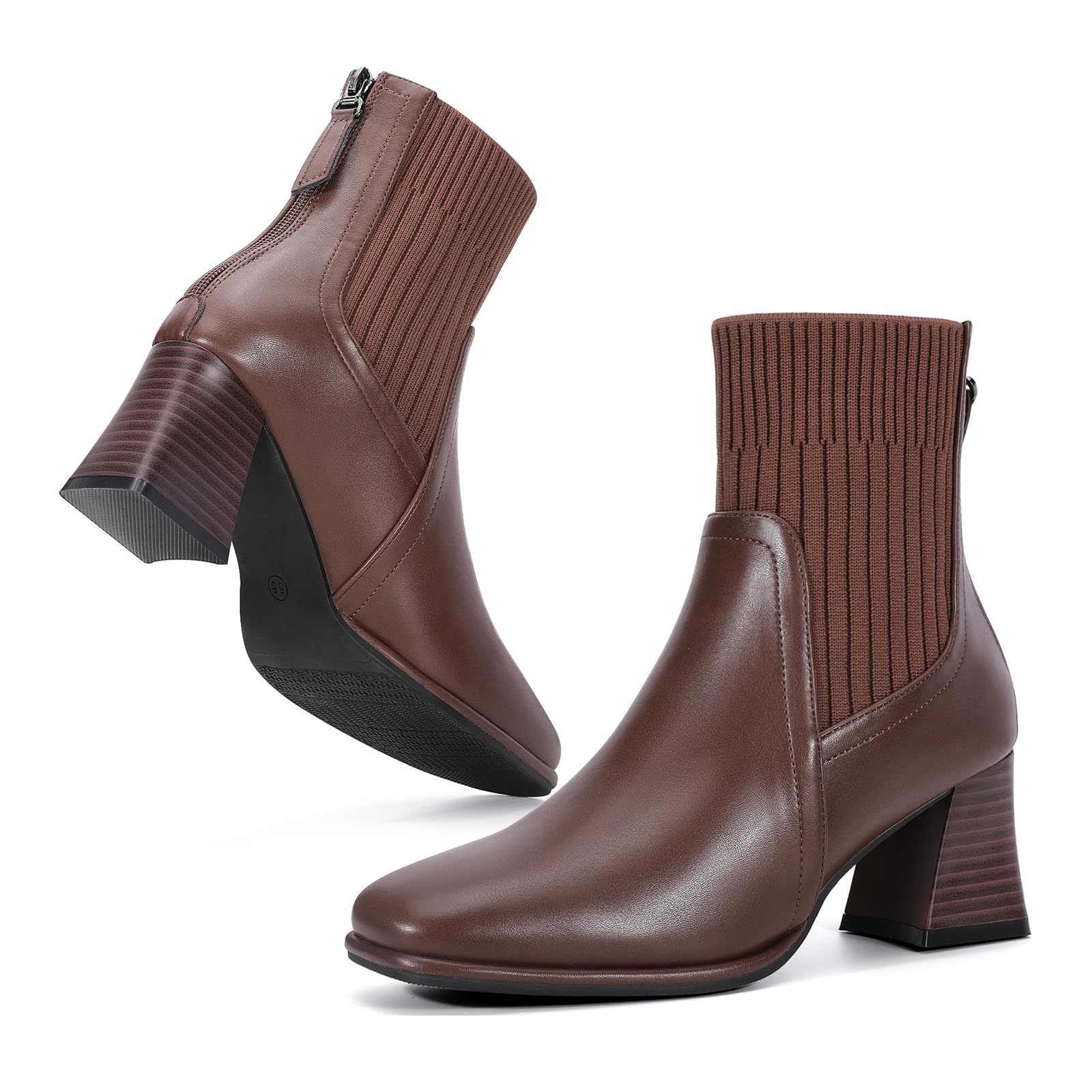 Zelaprox Womens Square Toe Ankle Boots Low Block Heel Chelsea Boots Back Zipper Comfortable Mid Calf Booties Shoes