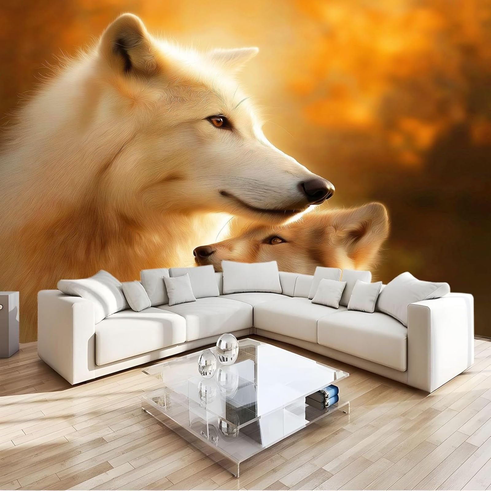pdghsdkgjh 3D Effect XXL Non-Woven Photo Wallpaper Surreal Animals Wolves, Khaki for Bedroom Living Room Children's Room, Modern Wall Decoration, 250cm x 175cm Stickers - Frameless Painting - Poster