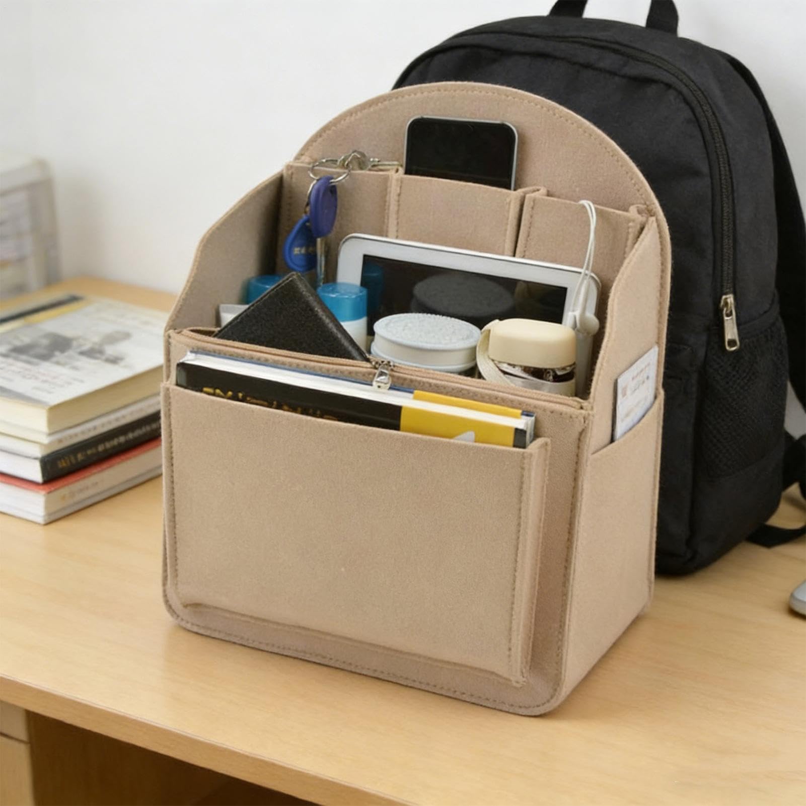 Inserto organizer per borse, adatto a varie borse, piccolo/grande, organizer per zaino in feltro, divisore per borse piccole, facile da trasportare, per campeggio, palestra, viaggi, pendolarismo