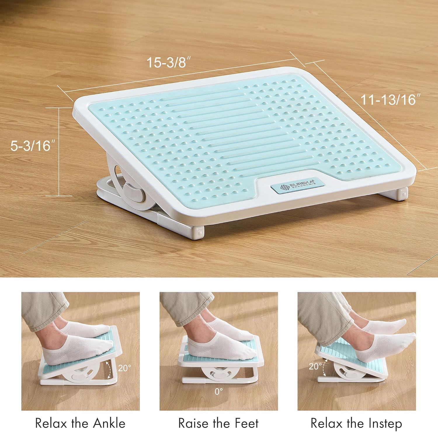 EUREKA ERGONOMIC Poggiapiedi regolabile sotto scrivania Poggiapiedi ergonomico per massaggi Adatto per home office (Azzurro Chiaro)