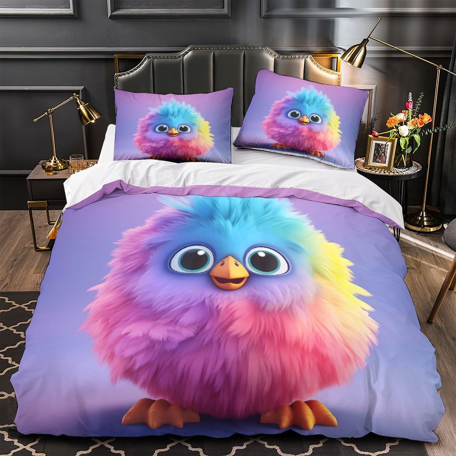 Housse de couette oiseau 3D motif forêt animée parure de lit double 200x200