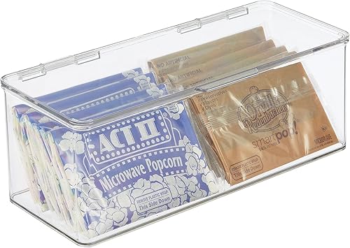 Miniatura 8 de mDesign Caja organizadora de plástico para despensanevera de cocina con tapa con bisagras para estantes o gabinetes, capacidad para alimentos,