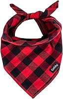 Gofshy Christmas Buffalo Plaid Dog Bandana Small - Red Black Adjustable Scarf for Small Dogs Cats (S, 15x15")