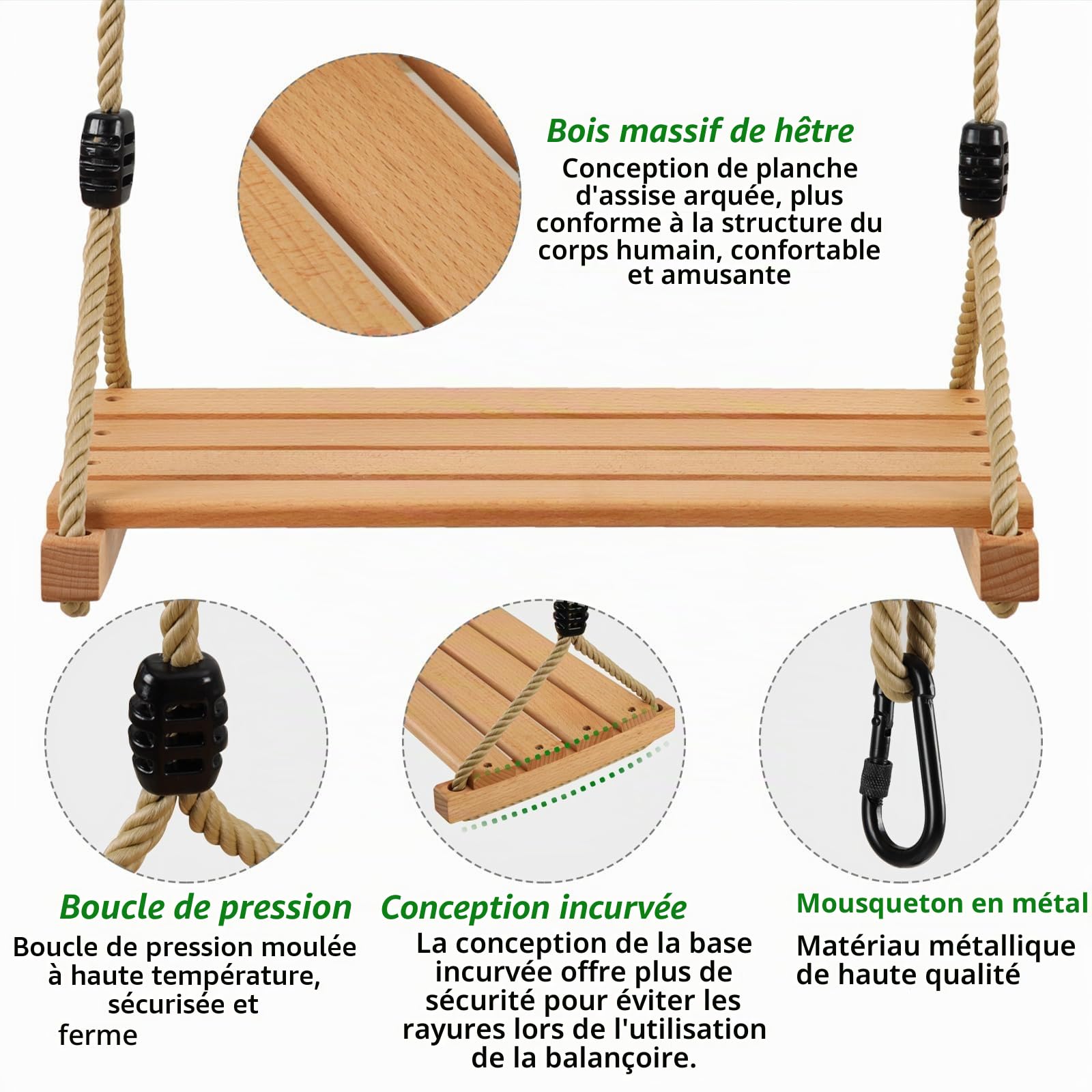 Balançoire Bois Enfant Adulte Extérieur pour Portique Toboggan Arbre Jardin
