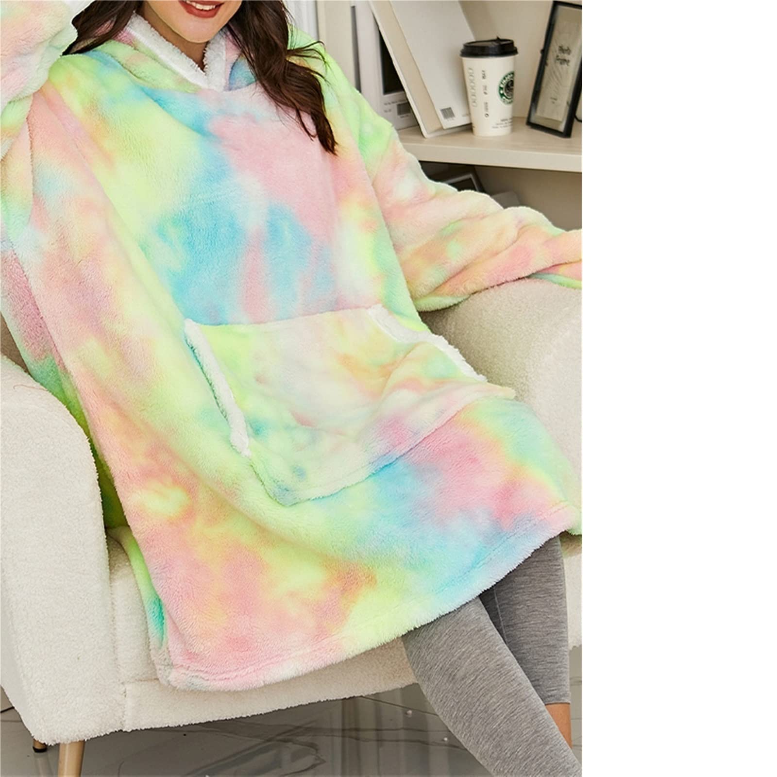 Damskie swetry damskie oversize bluza z kapturem Tie Dye bluzy z kapturem do noszenia koc z rękawami sweter Mujer, Jeden kolor, Rozmiar uniwersalny