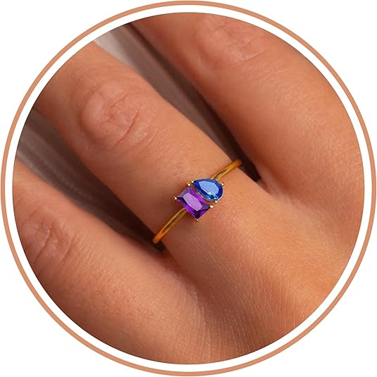 Birthstone Rings for Women Non Tarnish Gold Rings Mothers Day Gifts Birthday Gifts for Teen Girls Dainty 14K Plated Adjustable CZ Stacking Promise Ring Christmas Stocking Stuffers Anniversary Jewelry for Friend Sister Girlfriend Mom