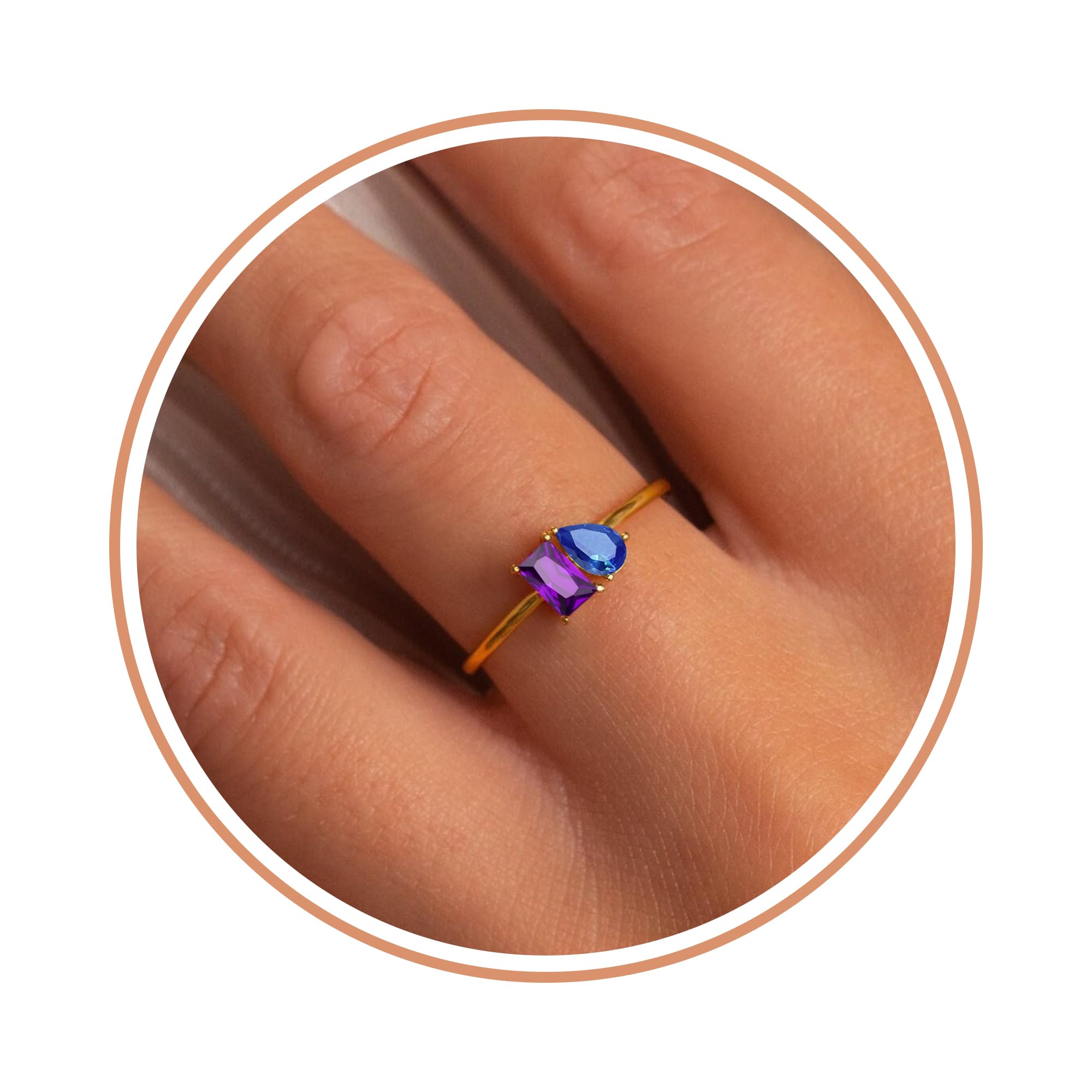 Birthstone Rings for Women Non Tarnish Gold Rings Birthday Gifts for Teen Girls Dainty 14K Plated Adjustable CZ Stacking Promise Ring Christmas Stocking Stuffers Anniversary Jewelry for Friend Sister