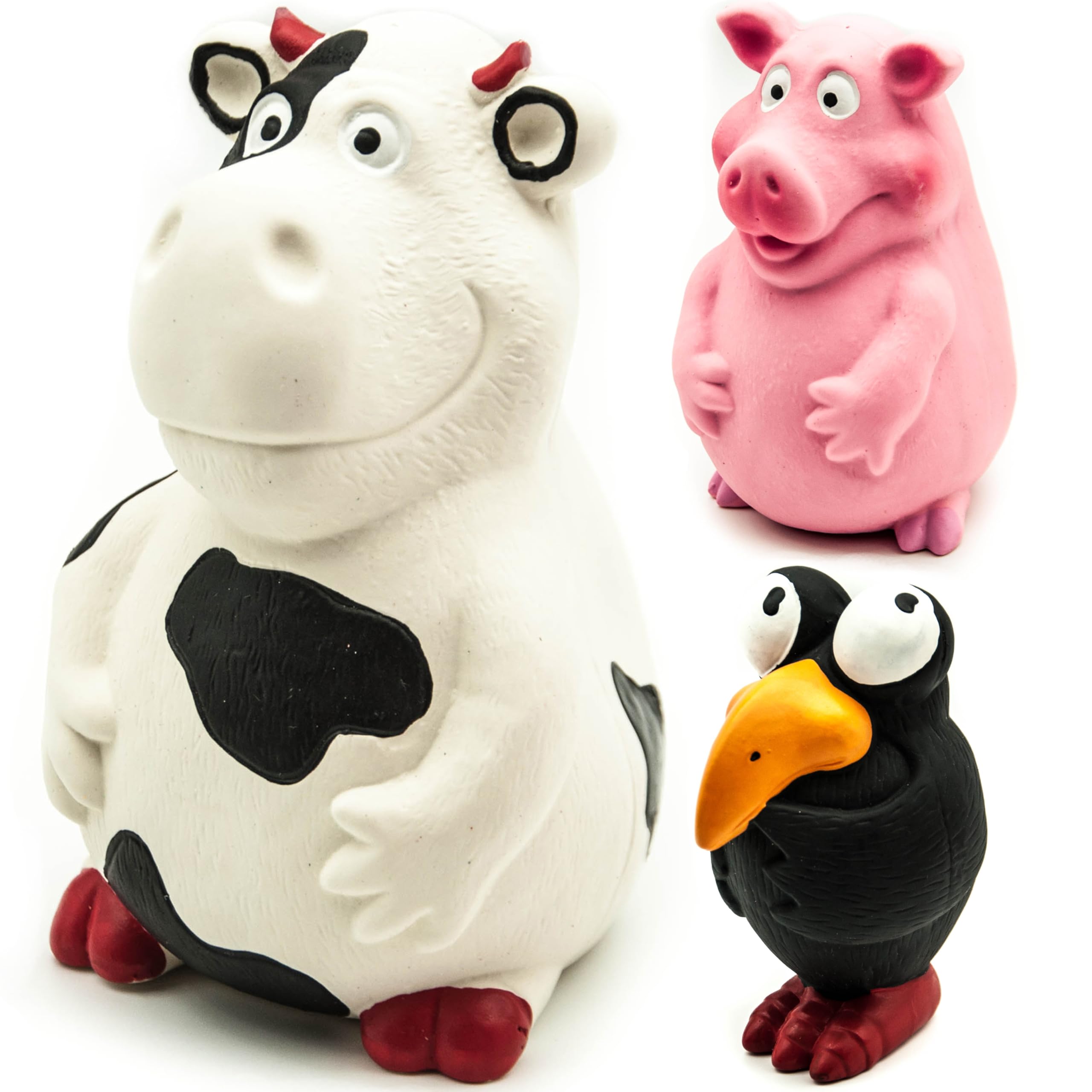 Petopedia 1x 15cm Long Squeaky Dog Toy โ LATEX Rubber Pigs, Cows, Penguins โ Interactive Toys for Boredom โ Honking Squeak, Fetch, Chew โ Small & Medium Dogs Presents (Cow, 6 inches)