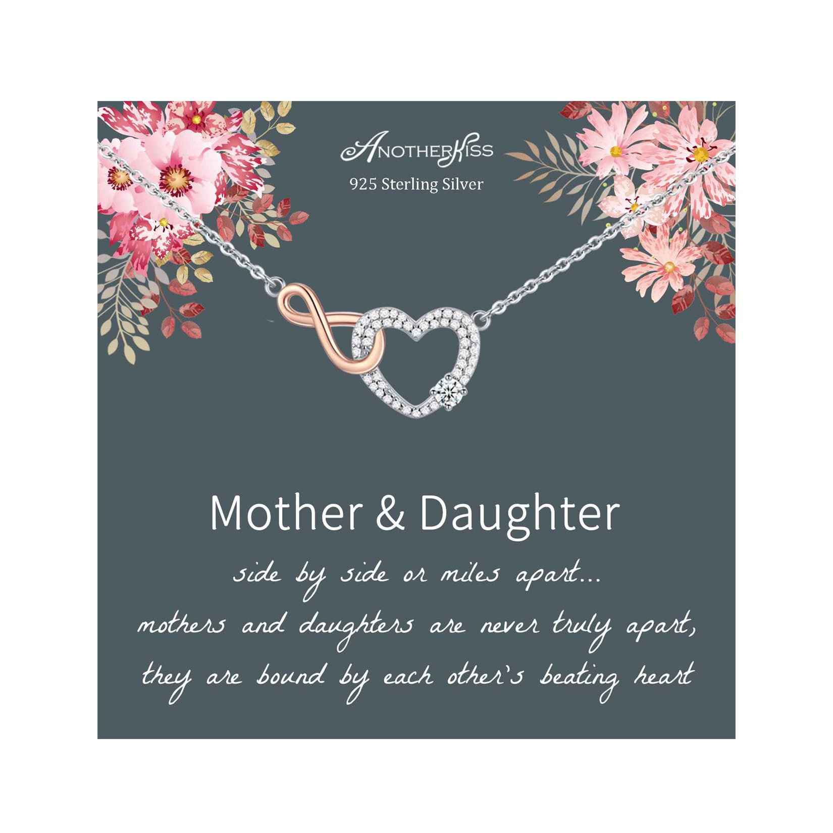 AnotherKissMum Gifts, Sterling Silver Heart Infinity Necklace for Mother and Daughter Gifts, Daughter Gifts from Mom, Mum Birthday Gifts Mothers Day Jewellery