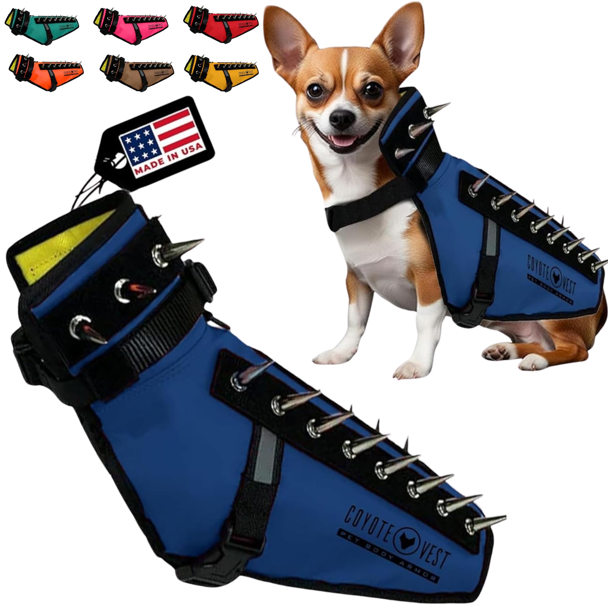 CoyoteVest Dog Harness Protection Vest, Reflective Dog Accessories with Spikes to Shield Your Pet from Raptor and Animal Attacks, Proudly Made in