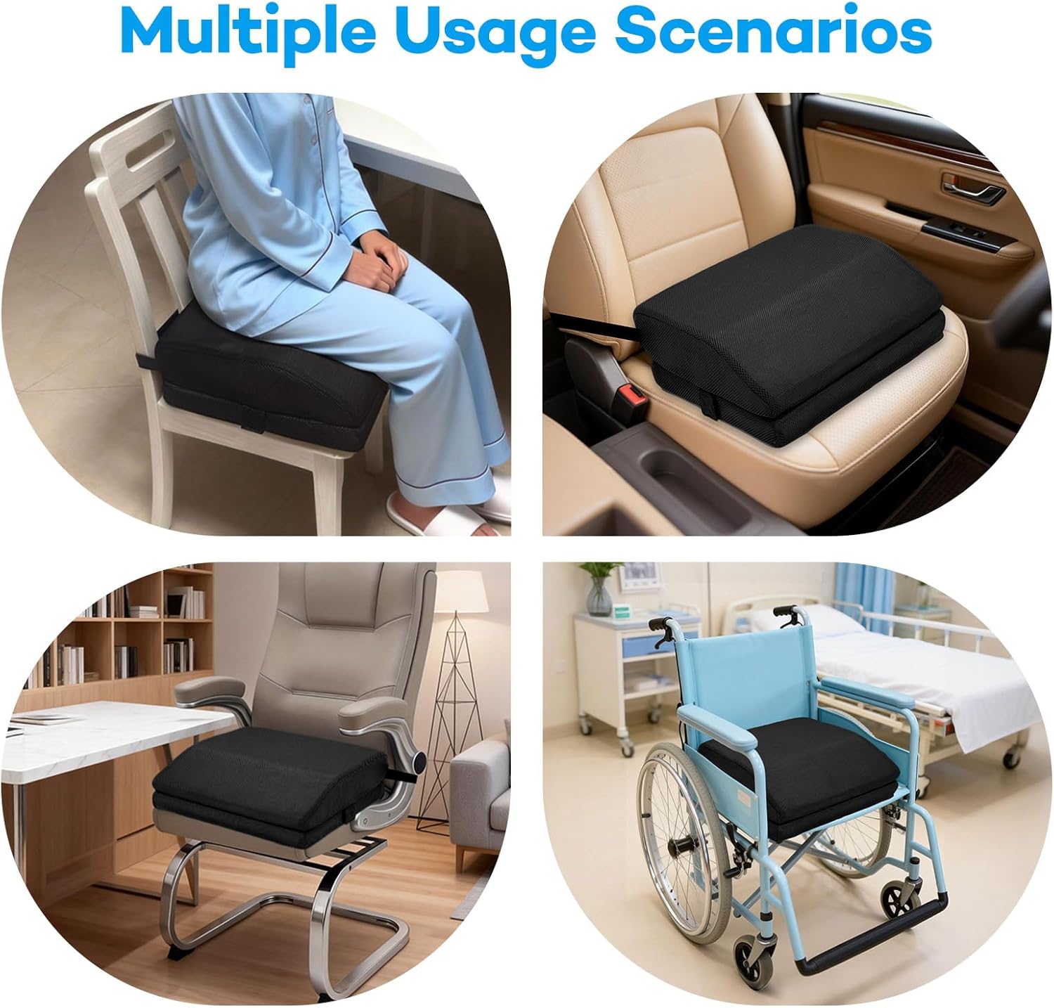 Memory Foam Post Hip Surgery Cushion Adjustable Height Hip Replacement Recovery Cushion with Non Slip Bottom and Strap for for Long Sitting, Cushions for Wheelchair Office Car