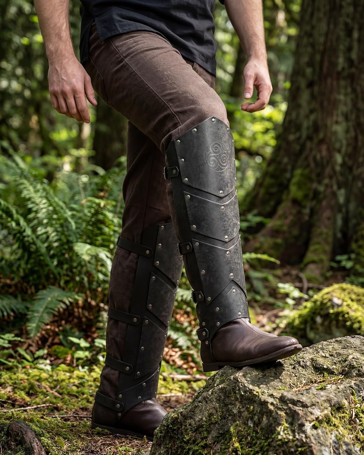 KOTORA Medieval Faux Leather Leg Armor Boot Covers Vintage Renaissance Knight Leg Guards Gaiters Cosplay Costume Accessories