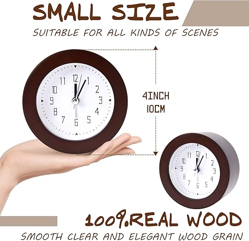 Miniatura 2 de Reloj despertador analógico de madera, silencioso y sin tictac, funciona con pilas, reloj de mesa con luz nocturna para dormitorio, habitación de