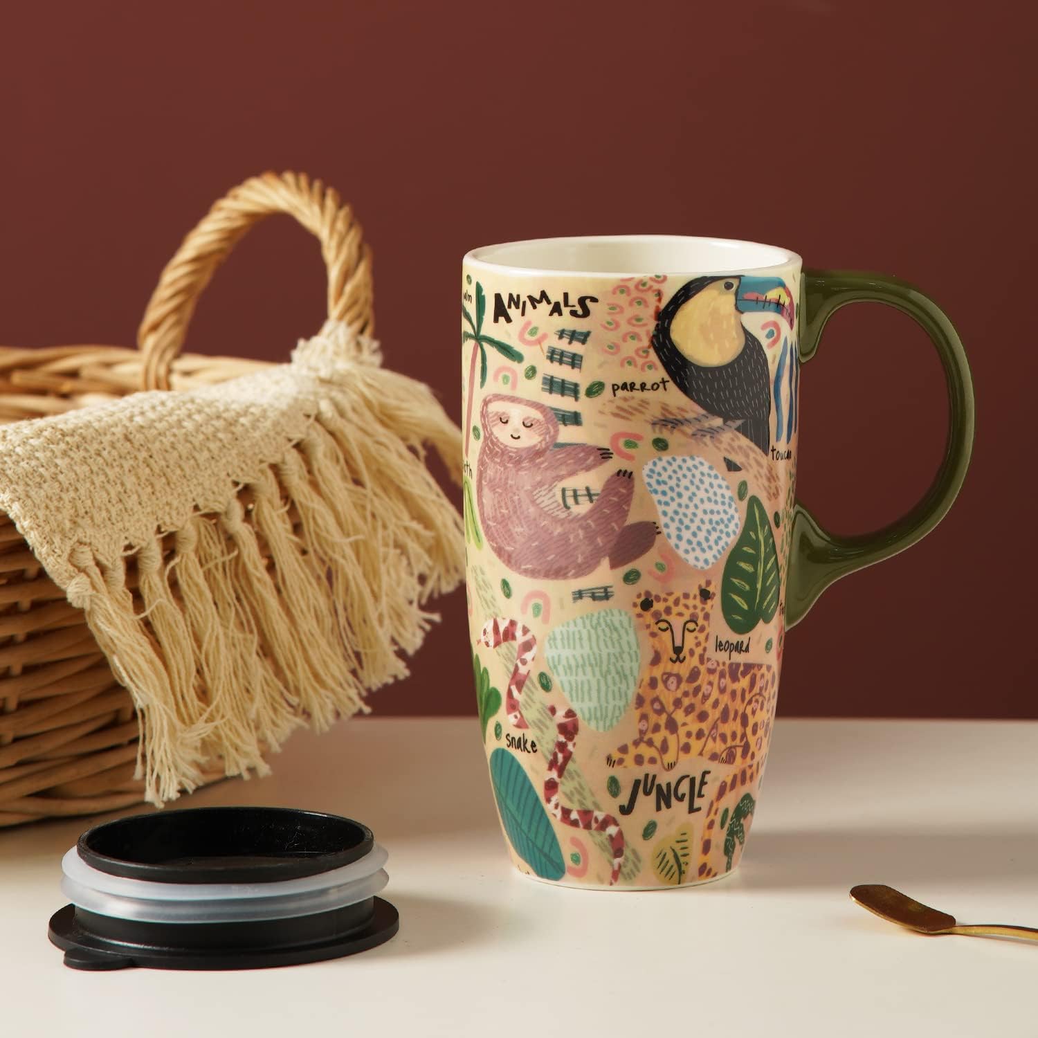 TZSSP Animal Design Ceramic Mug with Lid, 17oz Cute & Funny Novelty Coffee Cup for Home and Office, Unique Gift Idea - Image 9