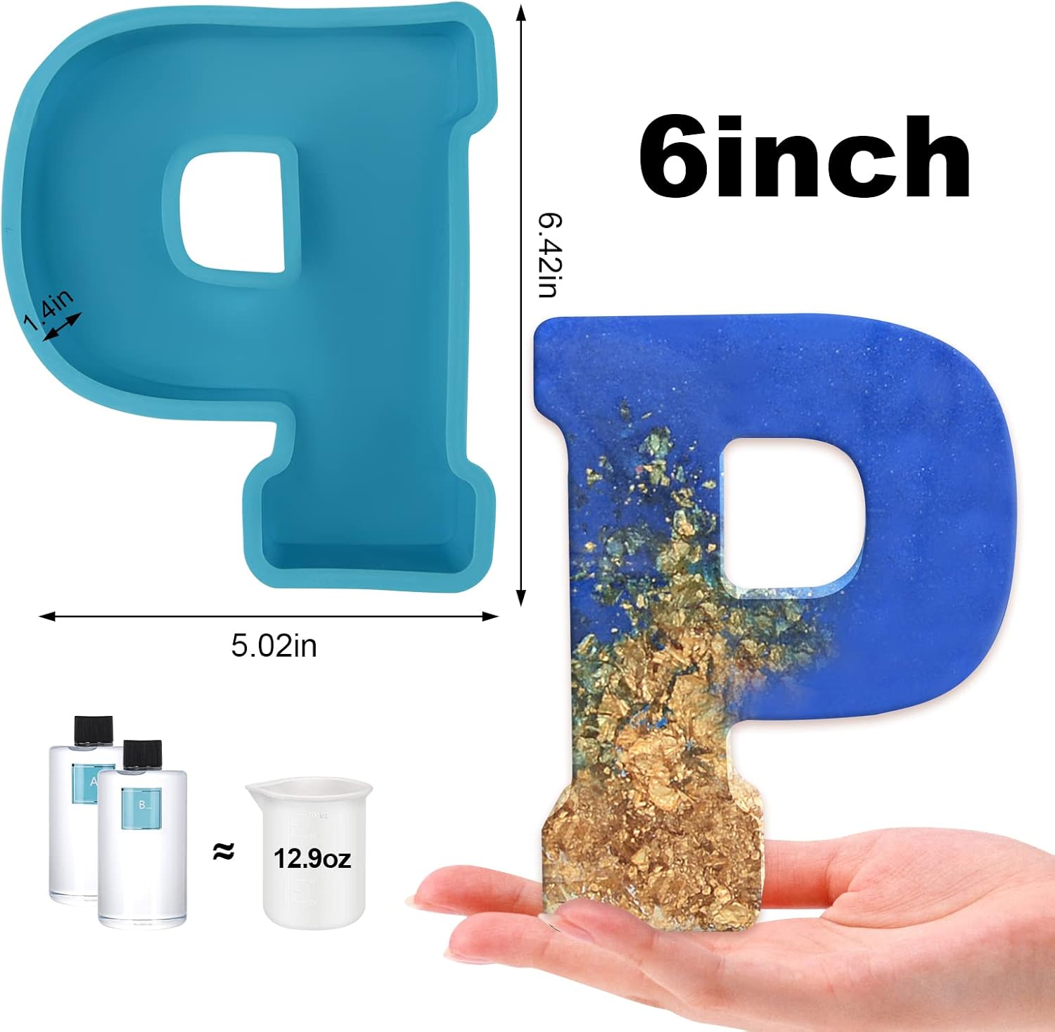 Large Letter Molds for Resin, 6 Inch 3D Silicone P Capital Alphabet Epoxy Resin Molds, A to Z Big Resin Letter Molds for Making Letters, Extra Giant Molds, Home Party Decoration, Art Craft Ornaments.