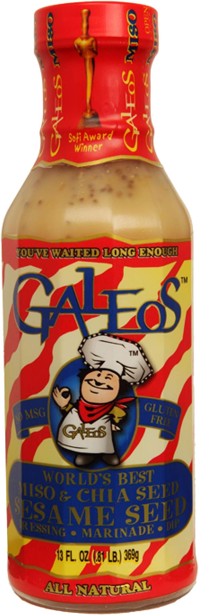 Galeos Dressing (Pack of 6) Miso & Chia Seed Sesame Seed Marinade Dip Made Fresh & Organic Ingredient, 13 Oz Bottle