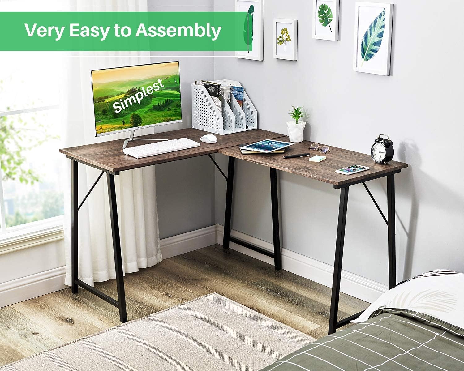 L Shaped Desk Gaming Computer Desk 50.4'' Home Office Corner Desk ps5 Kids Writing Desk for Small Space Modern Students Study PC Laptop Table Large Wood Workstation Space-Saving Bedroom, Walnut Brown