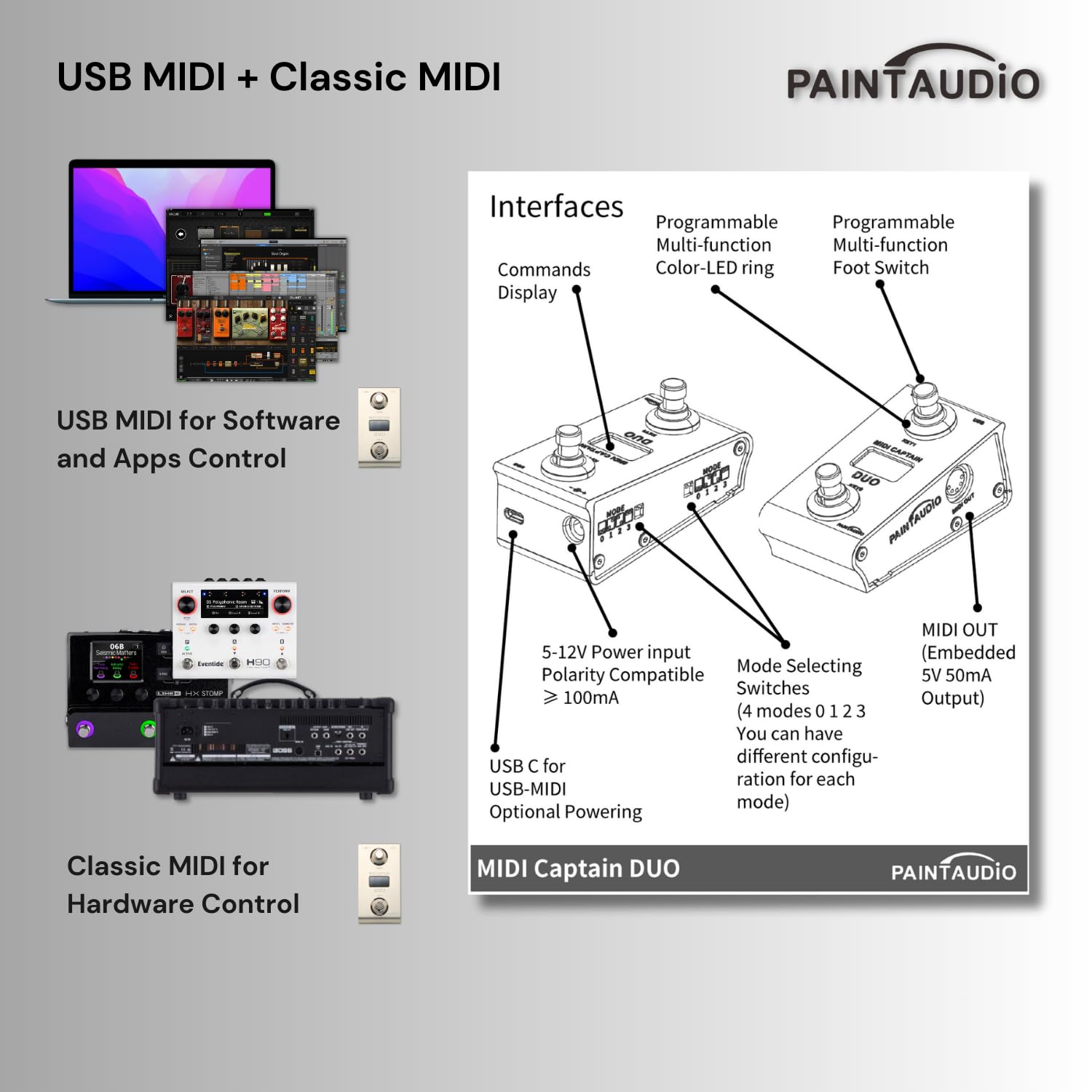 Paint Audio MIDI Captain DUO Controller a pedale tastiere multi-effetto sintetizzatore USB-DAW DSP Software USB-HID Supporto Multi-stato Switch Ciclismo
