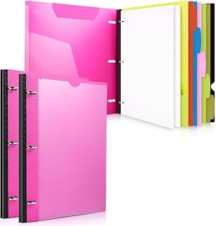 WOT I 2-Pack Telescoping 3 Ring Binder Notebooks, Pink | Includes Front Cover / Tabbed Catalog Pocket / 5 Tab Dividers / 1 Pocket Folder / 60 Sheets of Paper