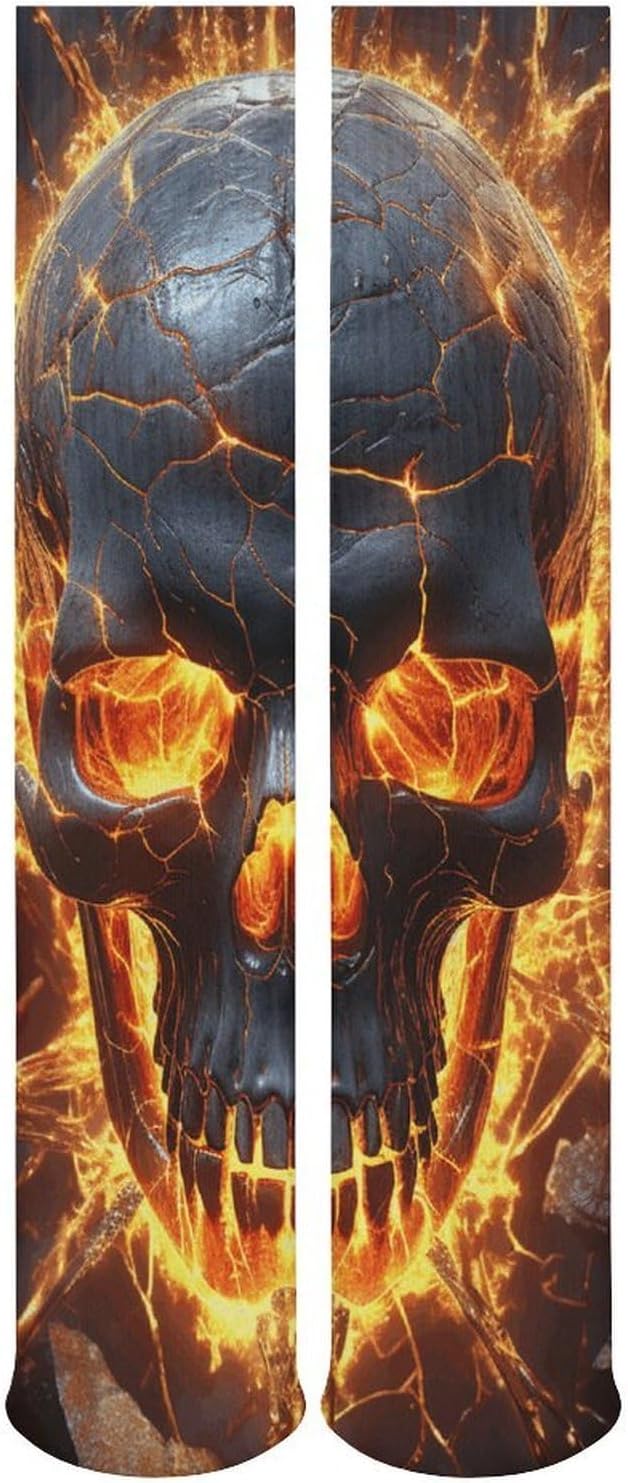 Breathable Crew Sock, Moisture Wicking, Athletic Calf Socks, Cozy | Shattering of Skull Compression Socks for Women Men, Lightweight High Work Socks for Business, Casual