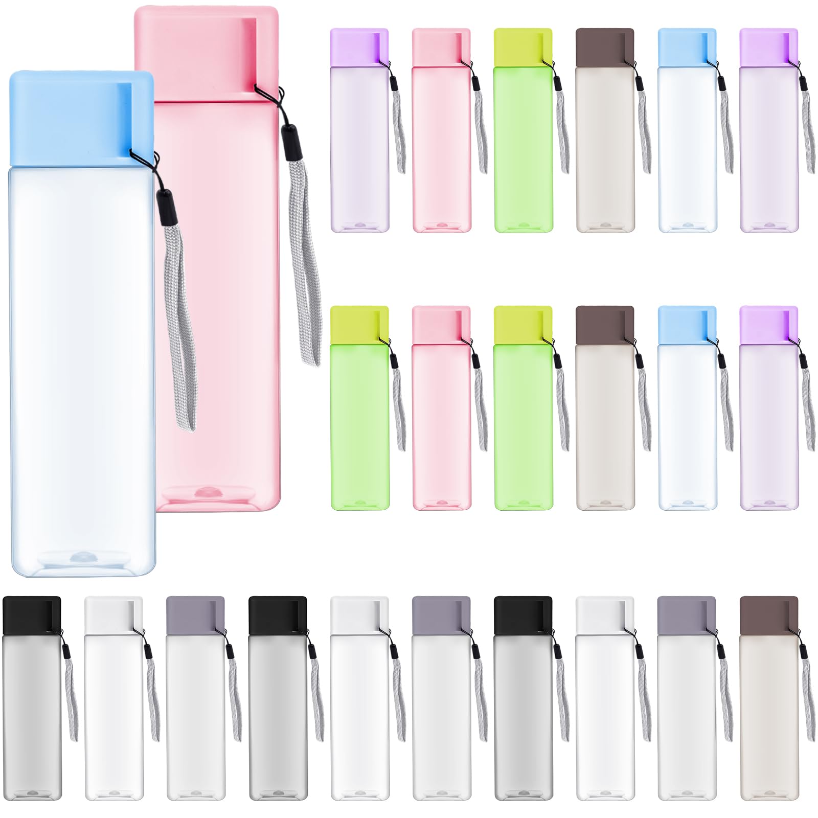 Malloom 24 bottiglie d'acqua da 500 ml, riutilizzabili, in plastica, portatili, con manico, per ciclismo, campeggio, escursionismo, palestra, yoga