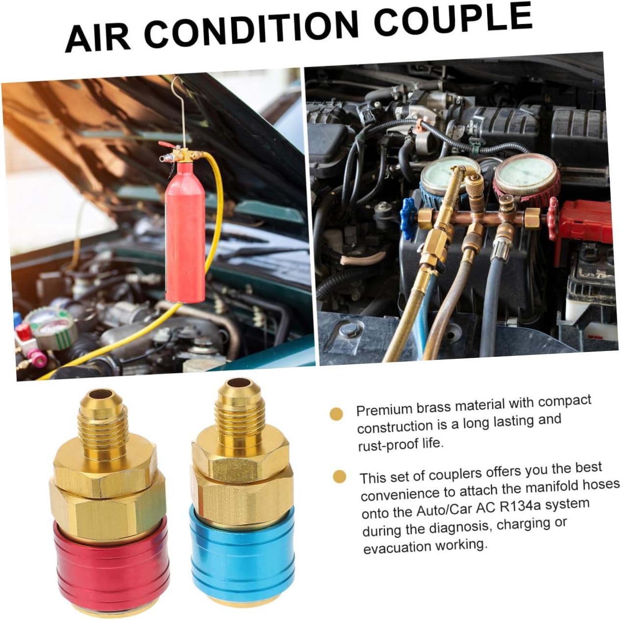 2Pcs Air Conditioning Quick Coupler Adapter High Pressure Low Pressure Connectors for Auto Recharge Easy Identification for Diagnosis and Evacuation