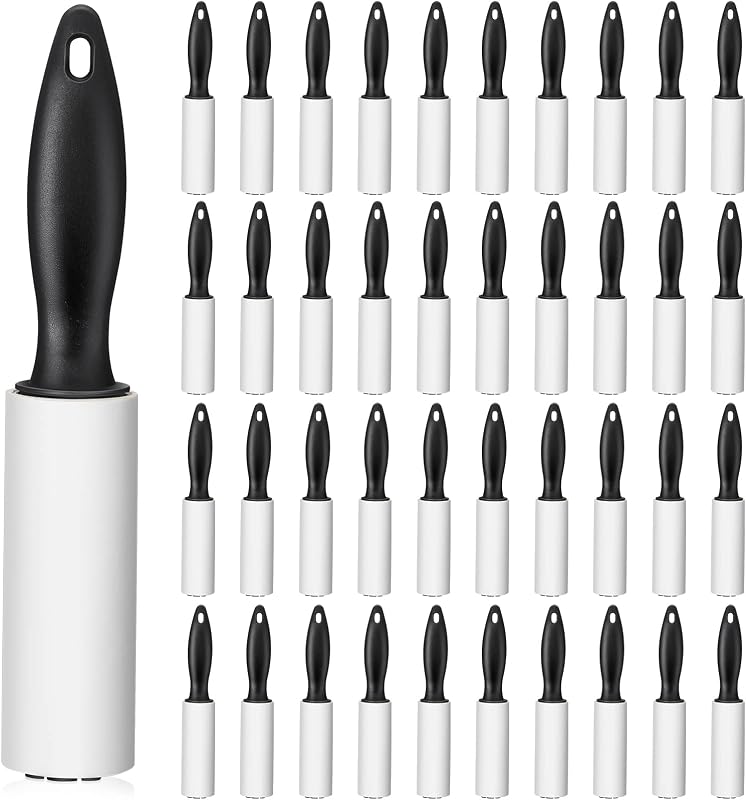 40 Pack Mini Lint Rollers 1200 Sheets Travel Size Lint Removers Portable Roller for Clothes Pet Hair Furniture Couch Carpet Car Seats(6 x 1.02 Inches,Black)