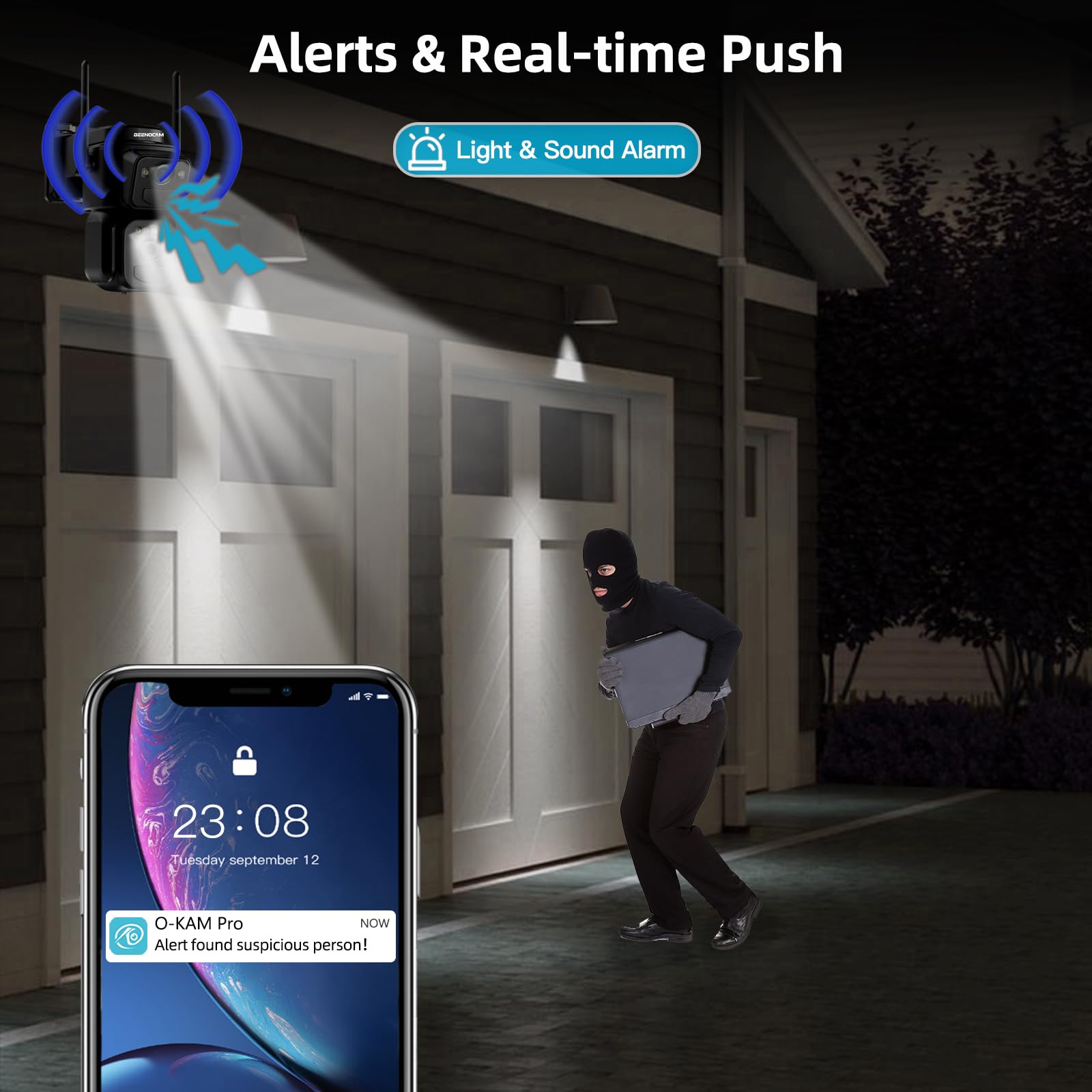 Telecamere di sicurezza 4K a energia solare wireless per esterni con doppia lente, telecamere a batteria PTZ a 360° per la sicurezza domestica all'aperto, visione notturna a colori da 8 MP