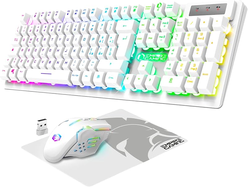 Empire Gaming Armor RF800 Wireless Gamer Billentyűzet és Egér Szett RGB LED Fehér