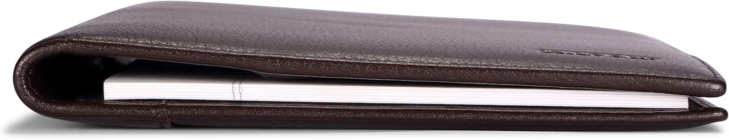Leather Junior Padfolio for Men & Women with Pen Loop, Italian Calfskin, Business Portfolio Notebook Folder (Pebbled Coffee)