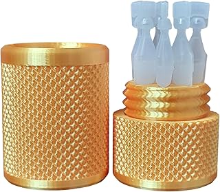 Eye Drop Vials Holder & Storage Case - Securely Store Seven (7) Single-Use Vials - Screw-On Lid, Knurled Pattern - Keep Vials Safe & Organized to Keep Track of Your Daily Usage (Silk Gold)