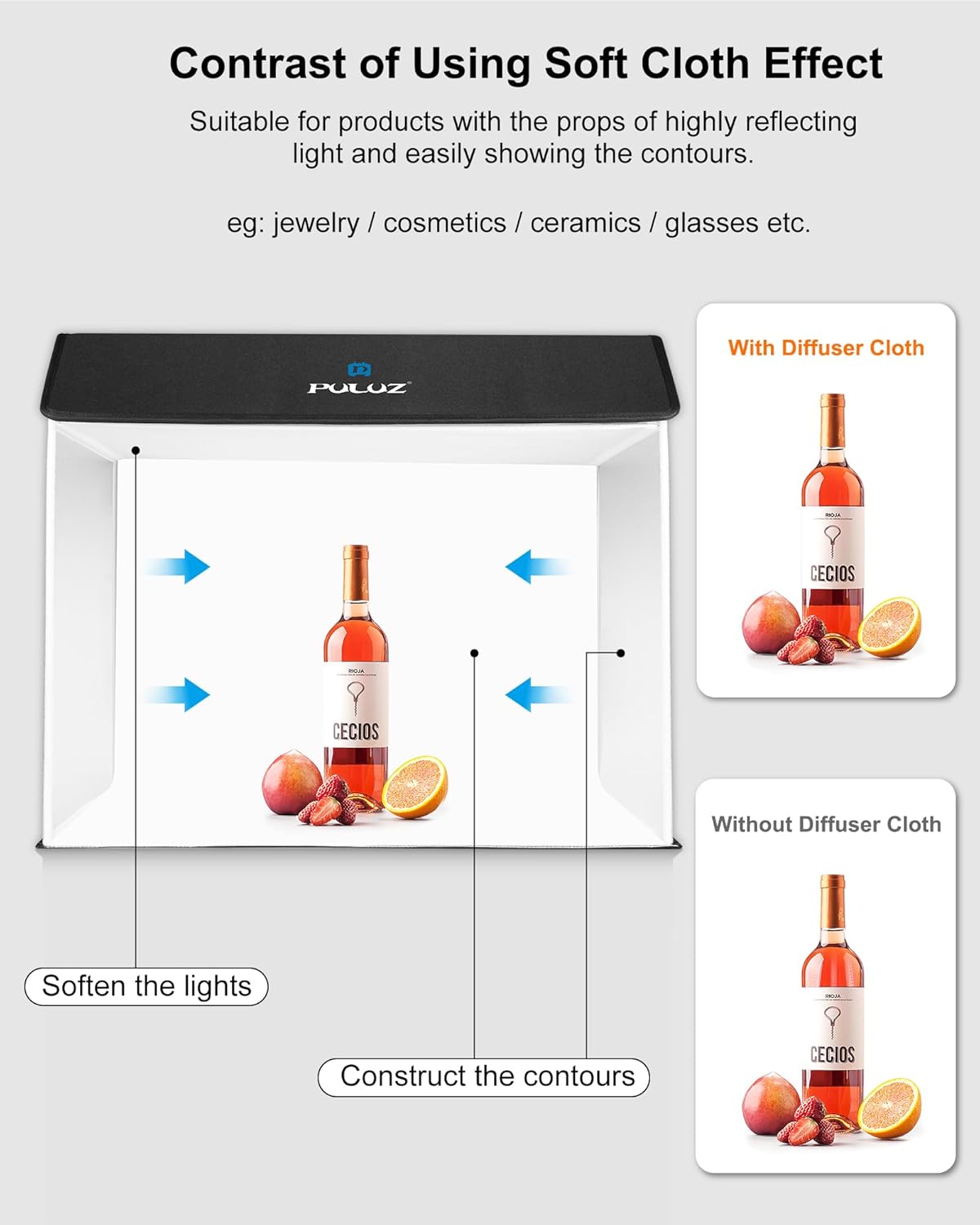 PULUZ 24x16 inch Photo Box, Large Photo Studio Light Box Photography, Professional 3000-6500k Dimmable Shooting Tent Kit with 672 LED Lights & 4 Backdrop for Jewelry and Food Product Photography