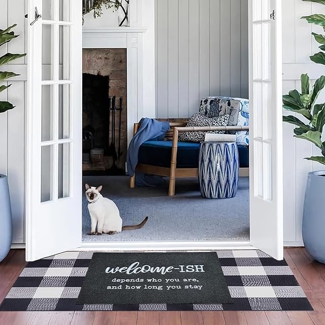JJUUYOU Welcome Mats for Front Door Outdoor Entry Welcome Ish Funny Doormat Non Slip Rubber Mat Indoor Farmhouse Entrance Decor for Kitchen Rugs Balcony Patio
