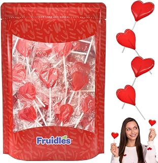 Fruidles Valentine's Heart Lollipops Candy, Red Heart Shaped Hard Candy Lollipop Suckers, Individually Wrapped, 12g Lollipop (2 Pounds)