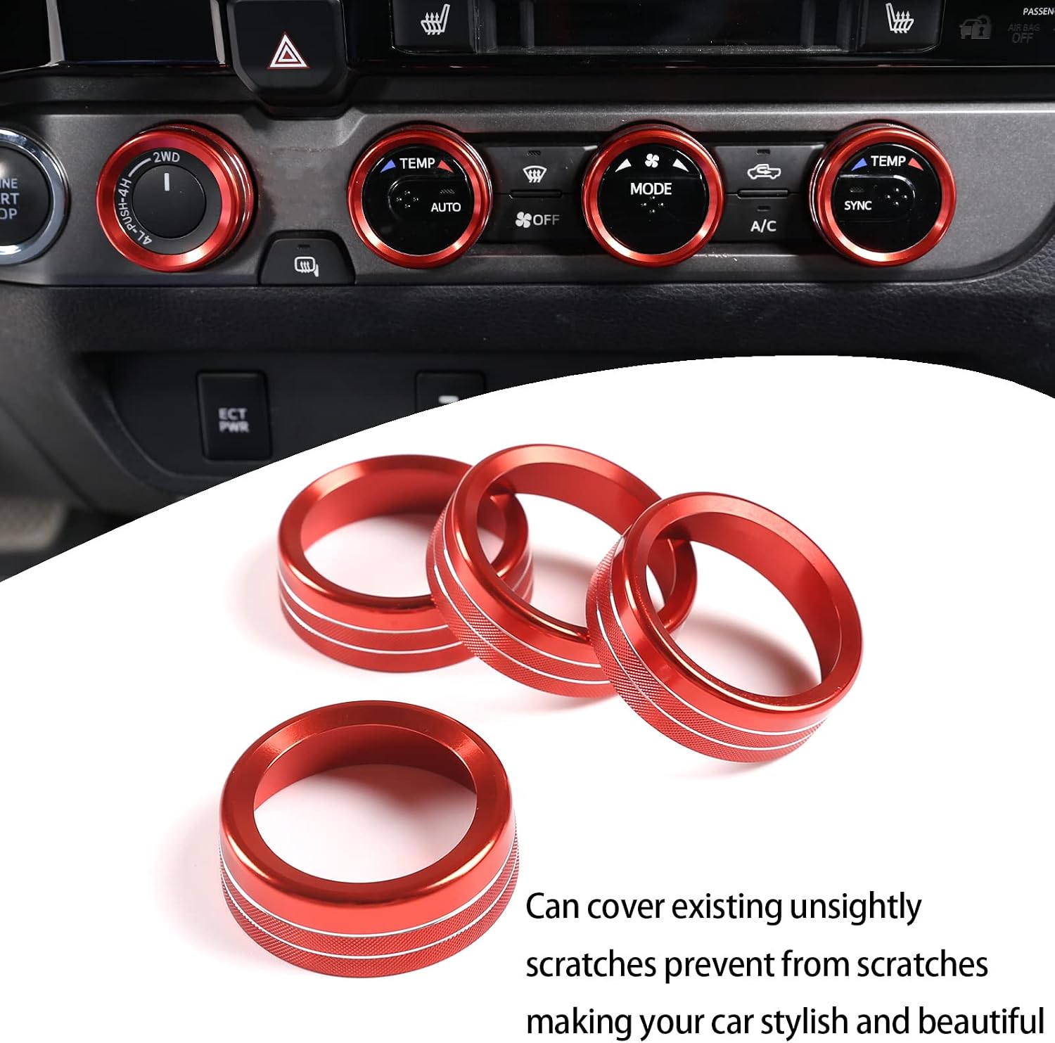 Lcojicep Car Central Control Air Conditioning Knob Ring Compatible with Tacoma 2015-2022,Interior Protection Accessories ， Aluminum Alloy Control Button Decoration Cover (Red) image 2