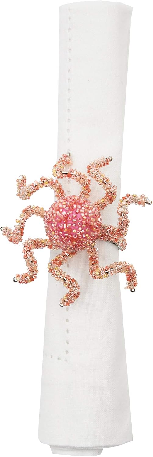 C&F Home Beaded Coral Octopus Napkin Ring Set of 6 Orange